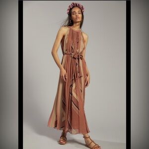 Athropologie Nikita Mhaisalkar Abstract Halter Boho Summer Maxi Dress Size L